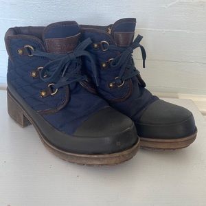 Lucky Brand dark brown and blue heeled lace up booties size 6.5